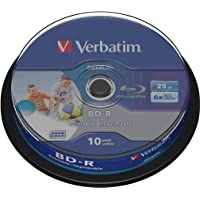 Verbatim 43804 - Discos Blu Ray BD-R de 25 GB- Imprimibles- Inyeccion de tinta- Vel. Max. 6x
